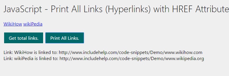 get all links from webpage using javascript function