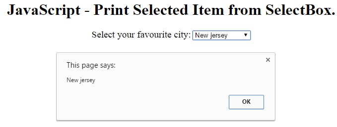 print selected item from selectbox in JavaScript