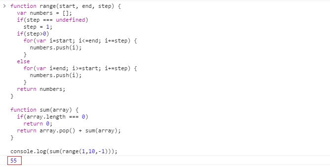 find sum through range() in JavaScript (JS)