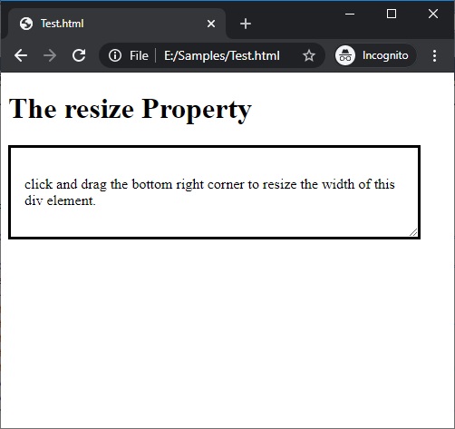 CSS | resize Property | Example 4