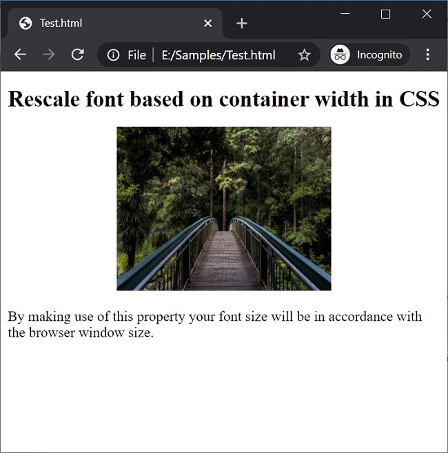 Rescale font based on container width in CSS | Example