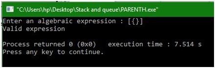 Nesting of parentheses using stack