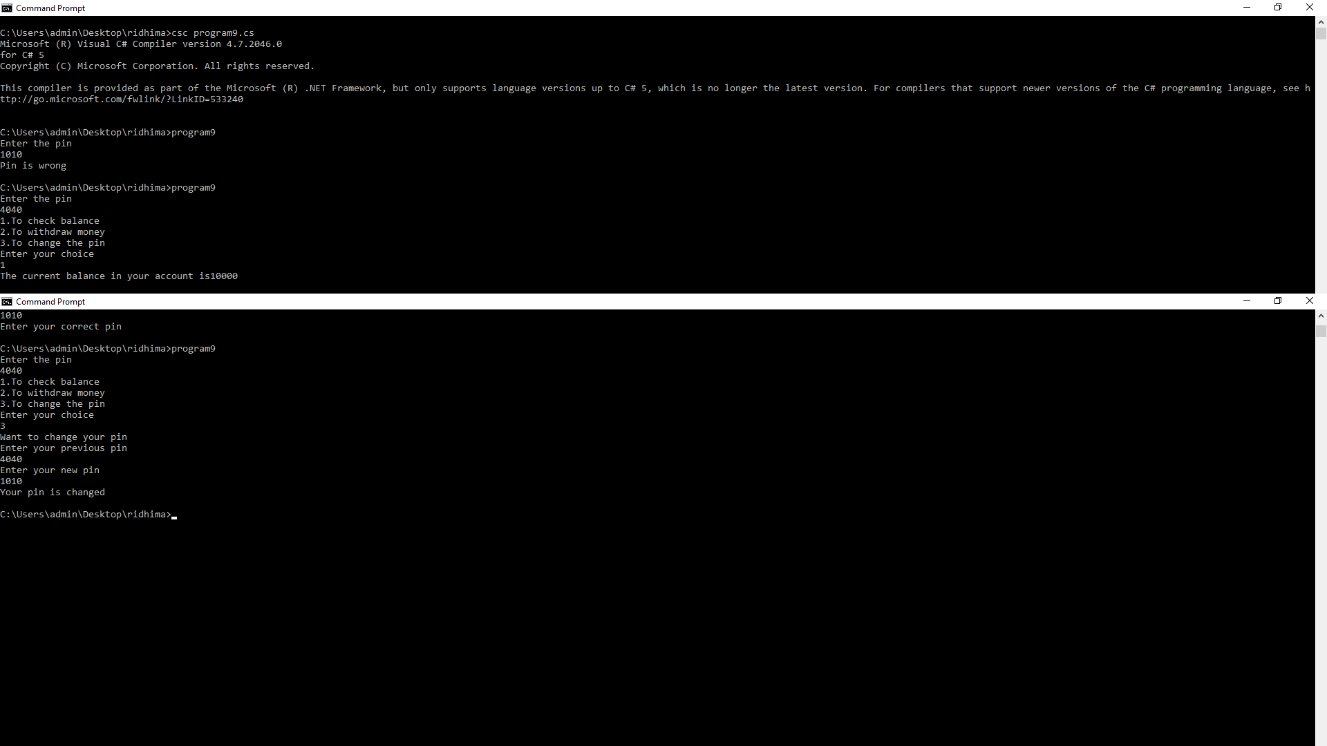 atm program in C# -2