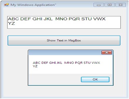 设计一个应用程序，以在C＃中的按钮单击事件上在MessageBox中显示TextBox中的文本...
