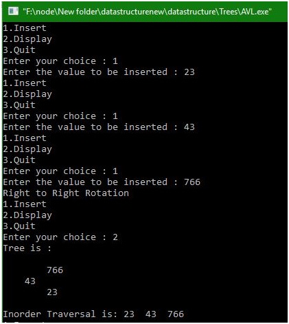 Output - insertion in AVL Tree