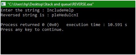 Reverse string using stack in c