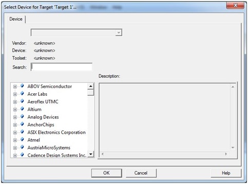 8051 Microcontroller using Keil µVision IDE - select device