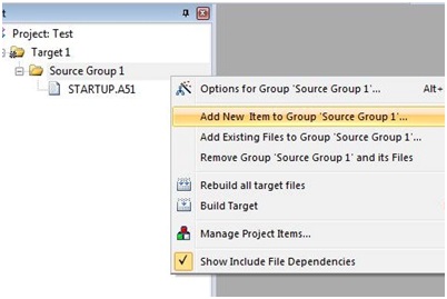 8051 Microcontroller using Keil µVision IDE - add new c file