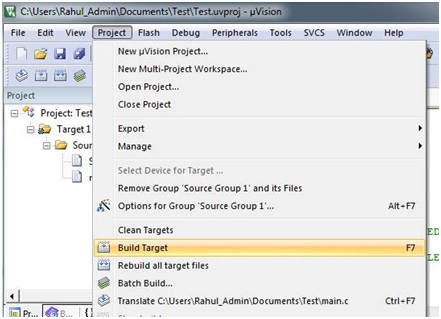 8051 Microcontroller using Keil µVision IDE - build