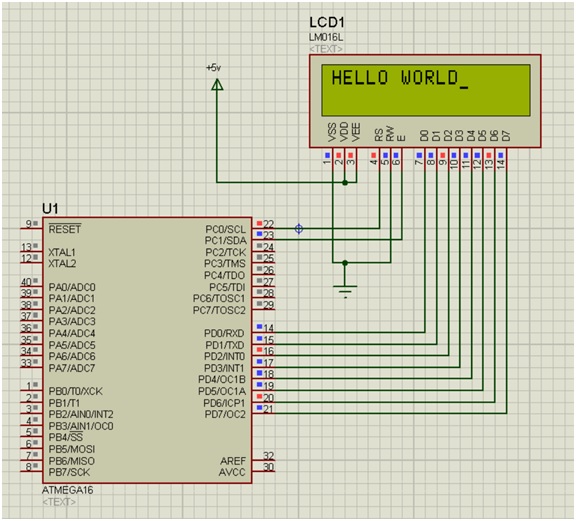 Simulation, AVR | Print HELLO WORLD on the 16x2 LCD Display