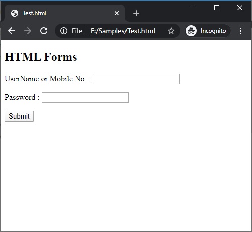 HTML forms | Example Output