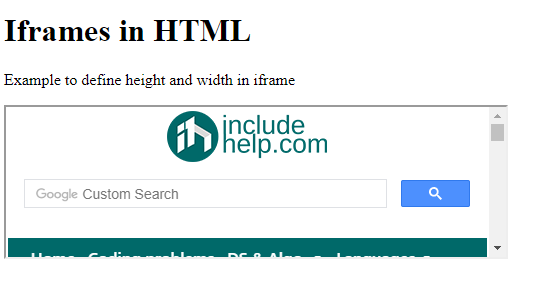 HTML iframe example 1
