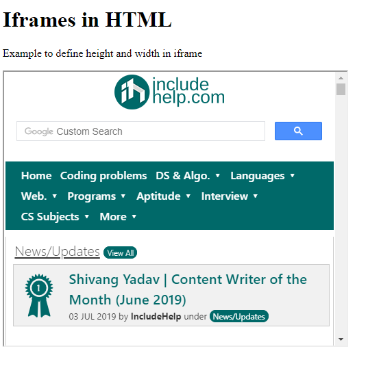 HTML iframe example 2