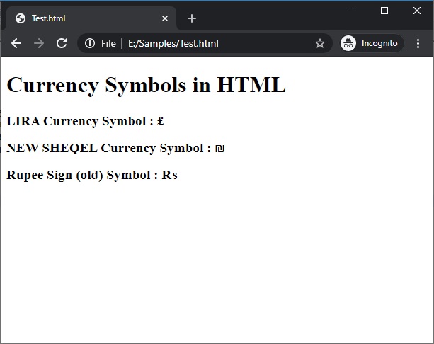 HTML Symbols | Example 4