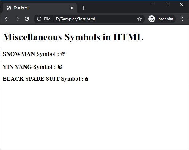 HTML Symbols | Example 6
