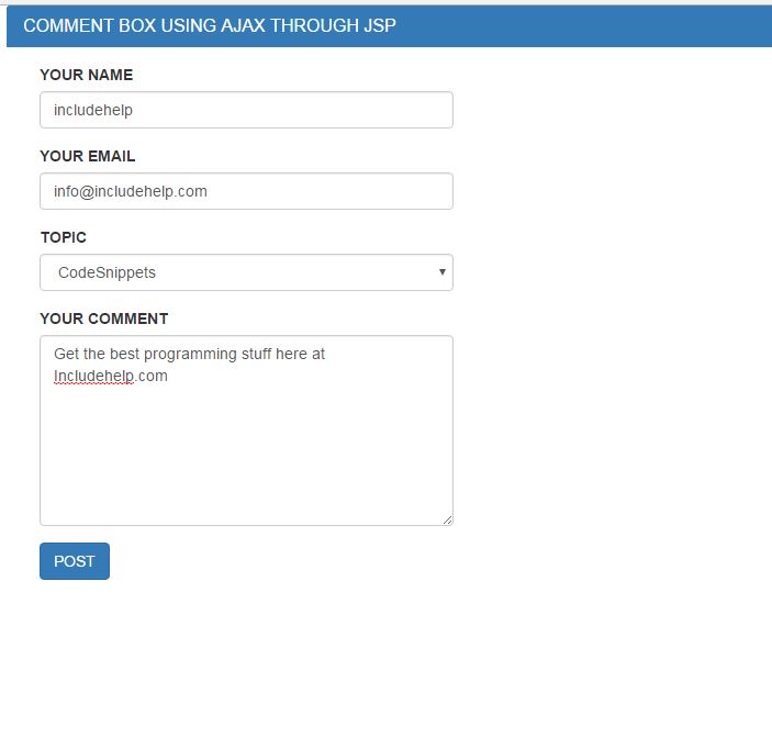 comment box code using ajax, mysql and jsp