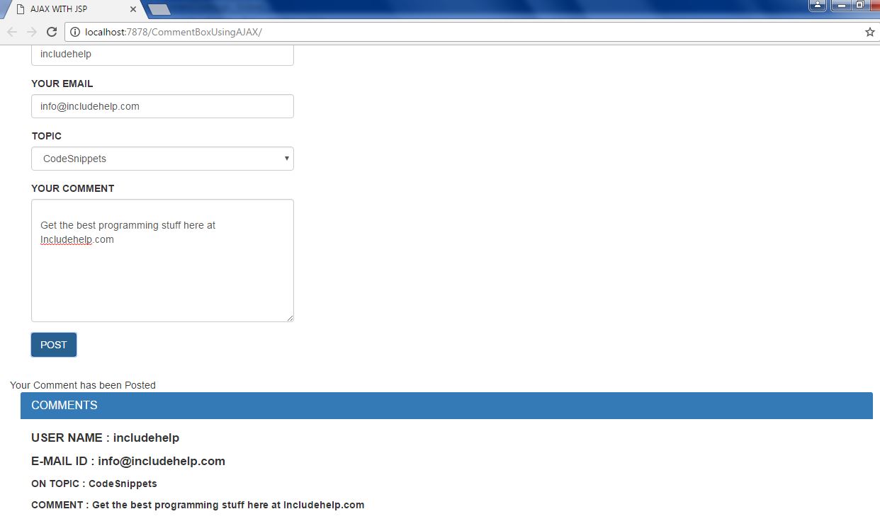 comment box code using ajax, mysql and jsp