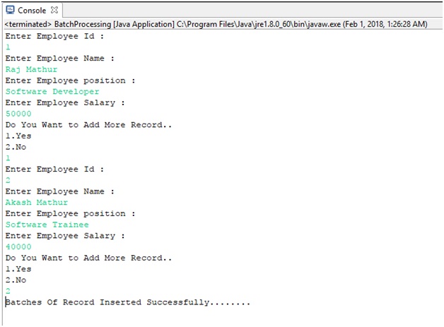 Output - java batch procession