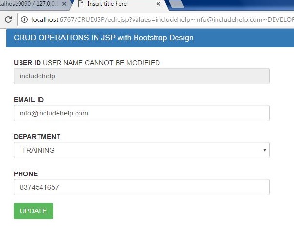 JSP CRUD Operations example 3