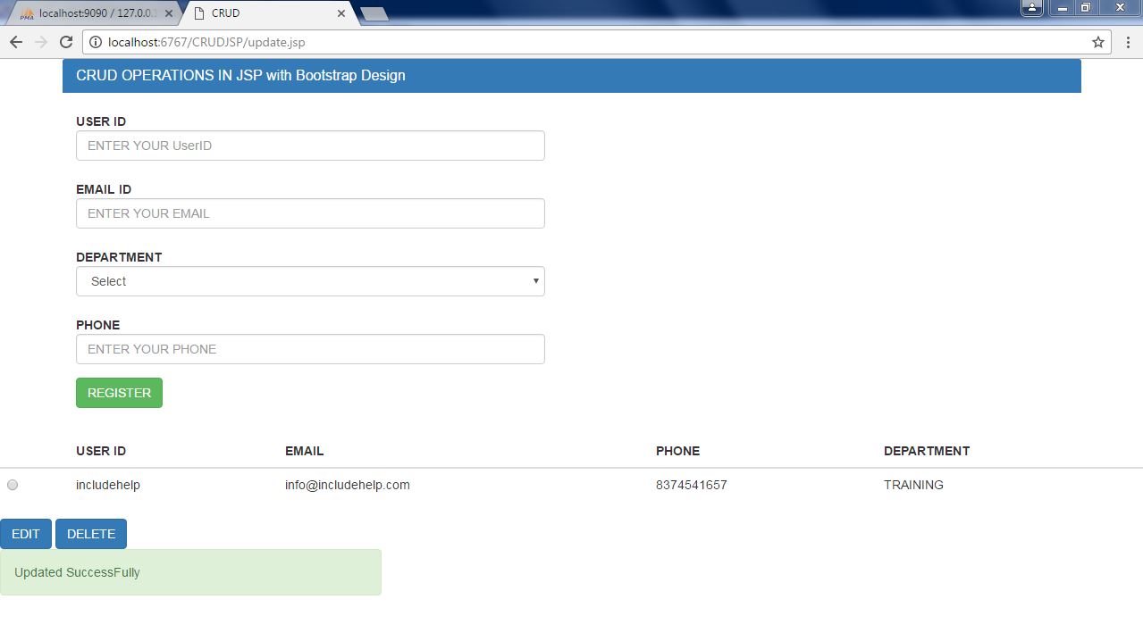 JSP CRUD Operations example 4