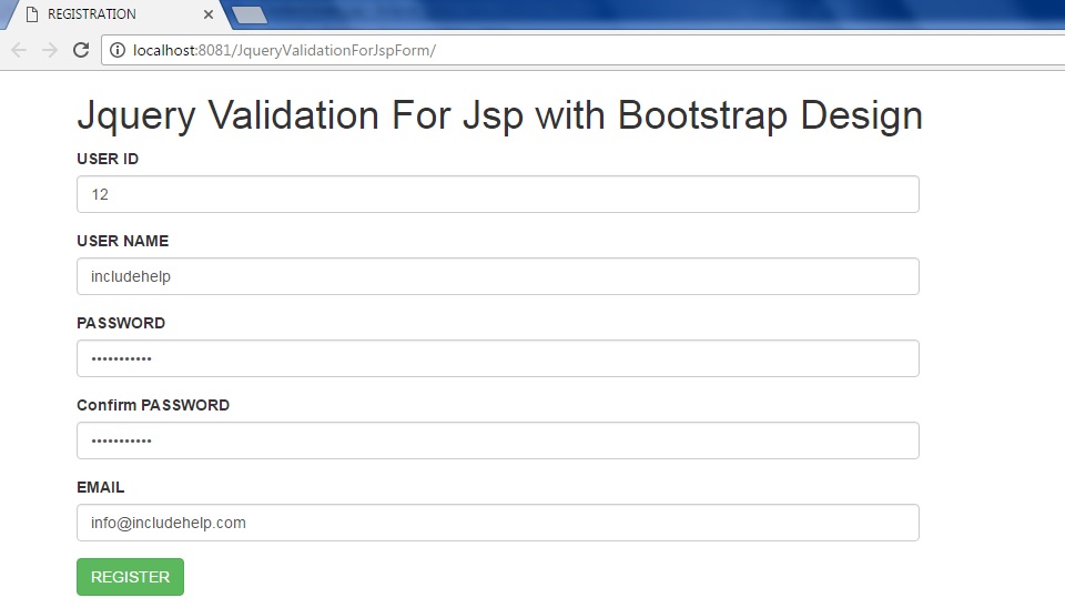 jQuery Validation For Jsp with Bootstrap Design
