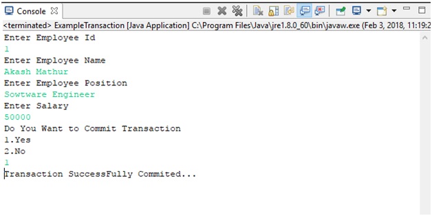 Java - transaction management example output