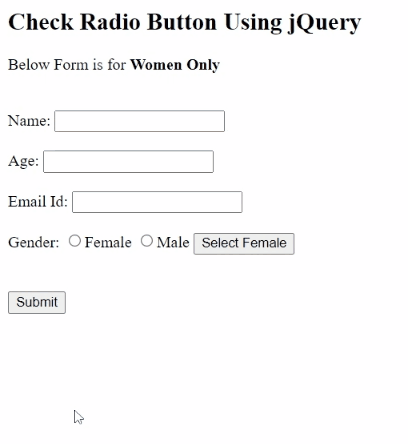 Example 1: Check a radio button with jQuery