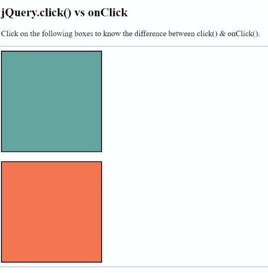 Example 1: jQuery click() vs. onclick