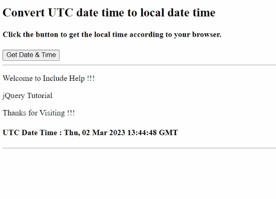Example: Convert UTC date time to local date time using jQuery