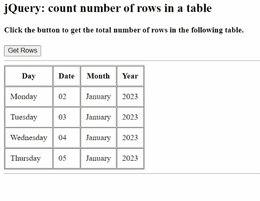 Example: How to count number of rows in a table using jQuery?