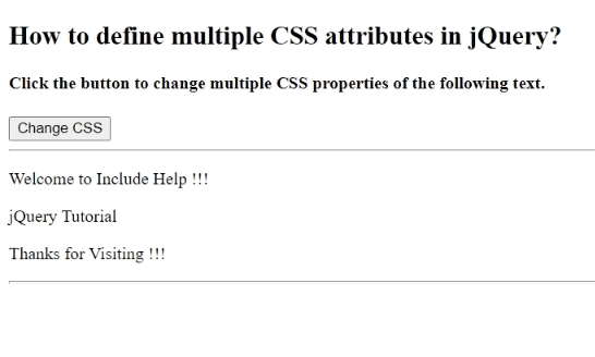 Example: How to define multiple CSS attributes in jQuery?