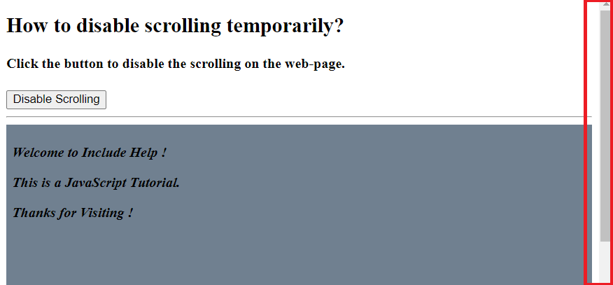 Example 1: How to disable scrolling temporarily using jQuery?
