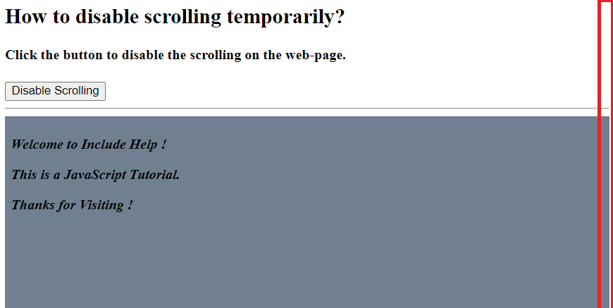 Example 2: How to disable scrolling temporarily using jQuery?