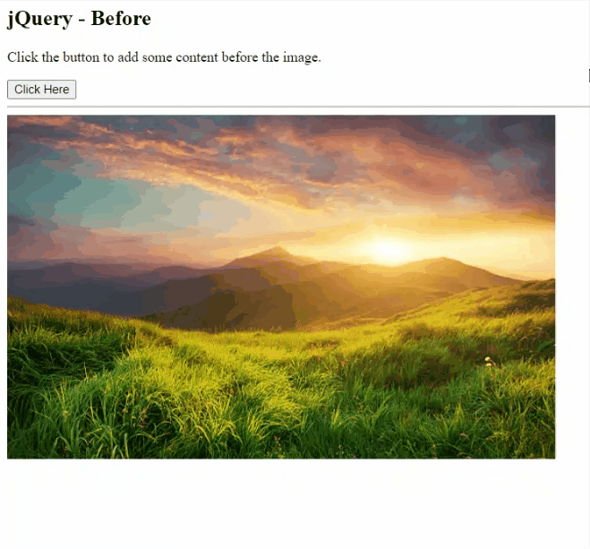 Example 1: jQuery before() Method