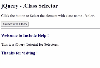 Example 1: jQuery .Class Selector