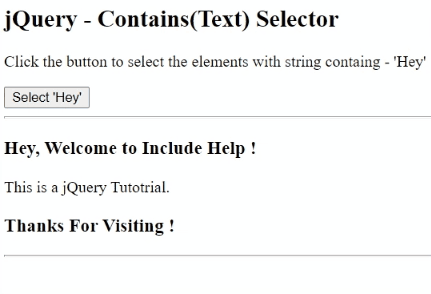 Example 1: jQuery :contains() Selector
