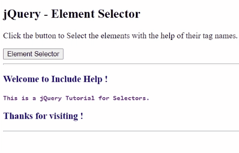 Example 1: jQuery :Element Selector
