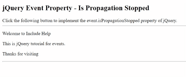 Example 1: jQuery event.isPropagationStopped Method