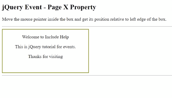 Example 1: jQuery event.pageX Property