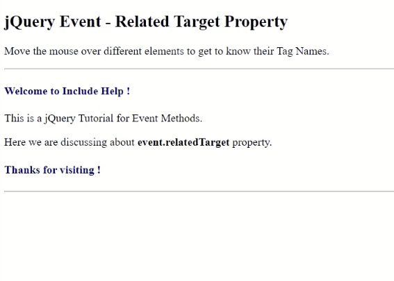 Example 1: jQuery event.relatedTarget Property