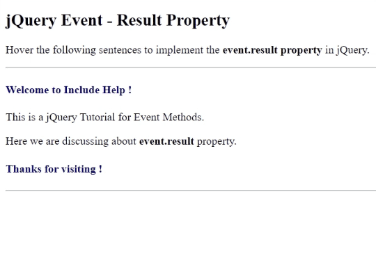 Example 1: jQuery event.result Property