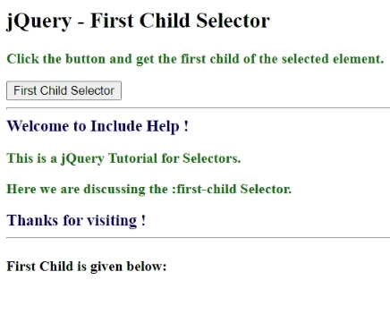 Example 1: jQuery :first-child Selector