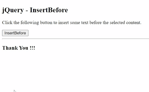 Example 1: jQuery insertBefore() Method