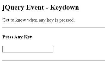 Example 1: jQuery keydown() Method