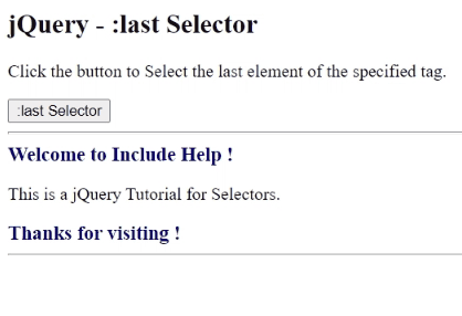 Example 1: jQuery :last Selector
