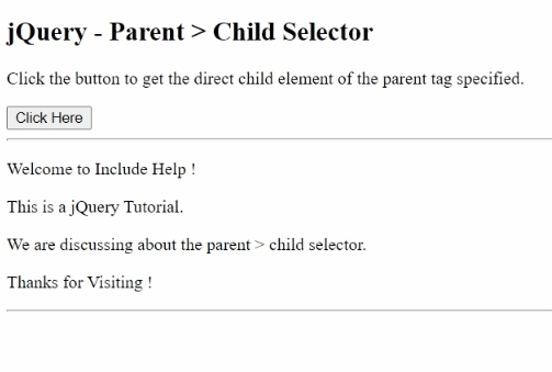 Example 1: jQuery parent > child Selector