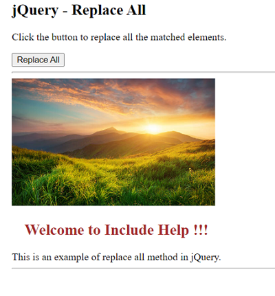 Example 1: jQuery replaceAll() Method