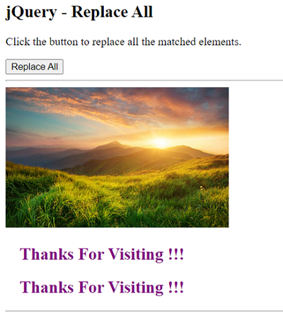 Example 2: jQuery replaceAll() Method