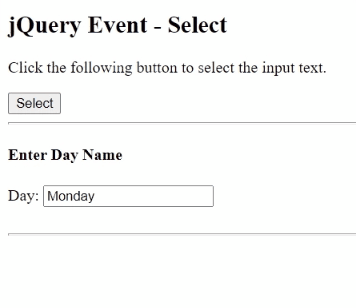 Example 1: jQuery select() Method