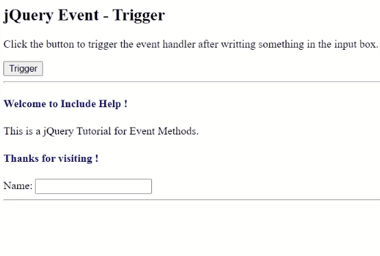 Example 1: jQuery trigger() Method